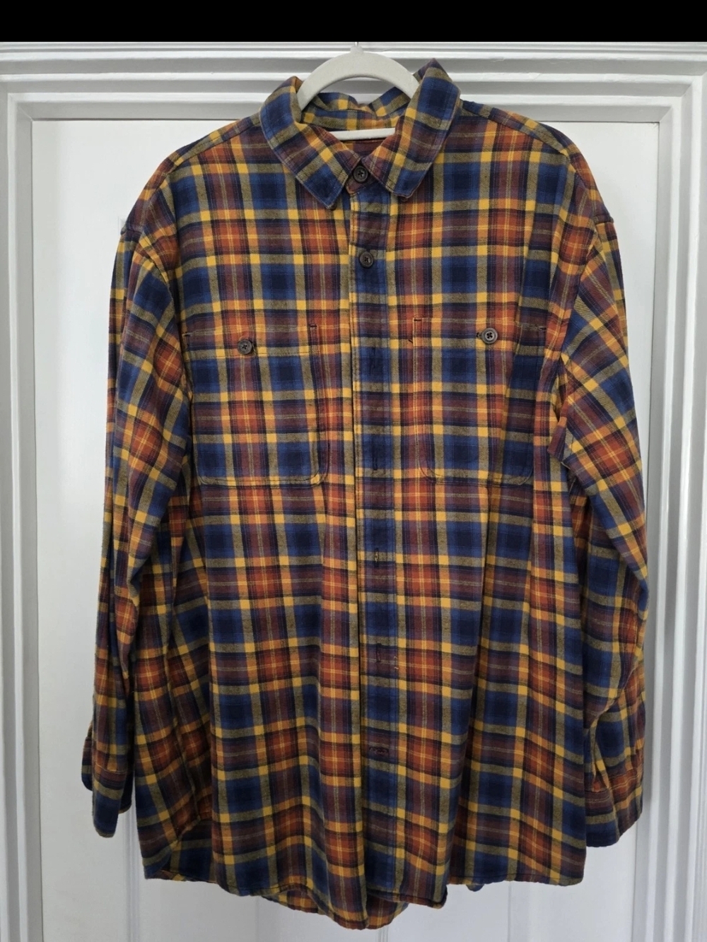 Duluth Trading Co Yellow and Blue Plaid Relaxed Fit Shirt